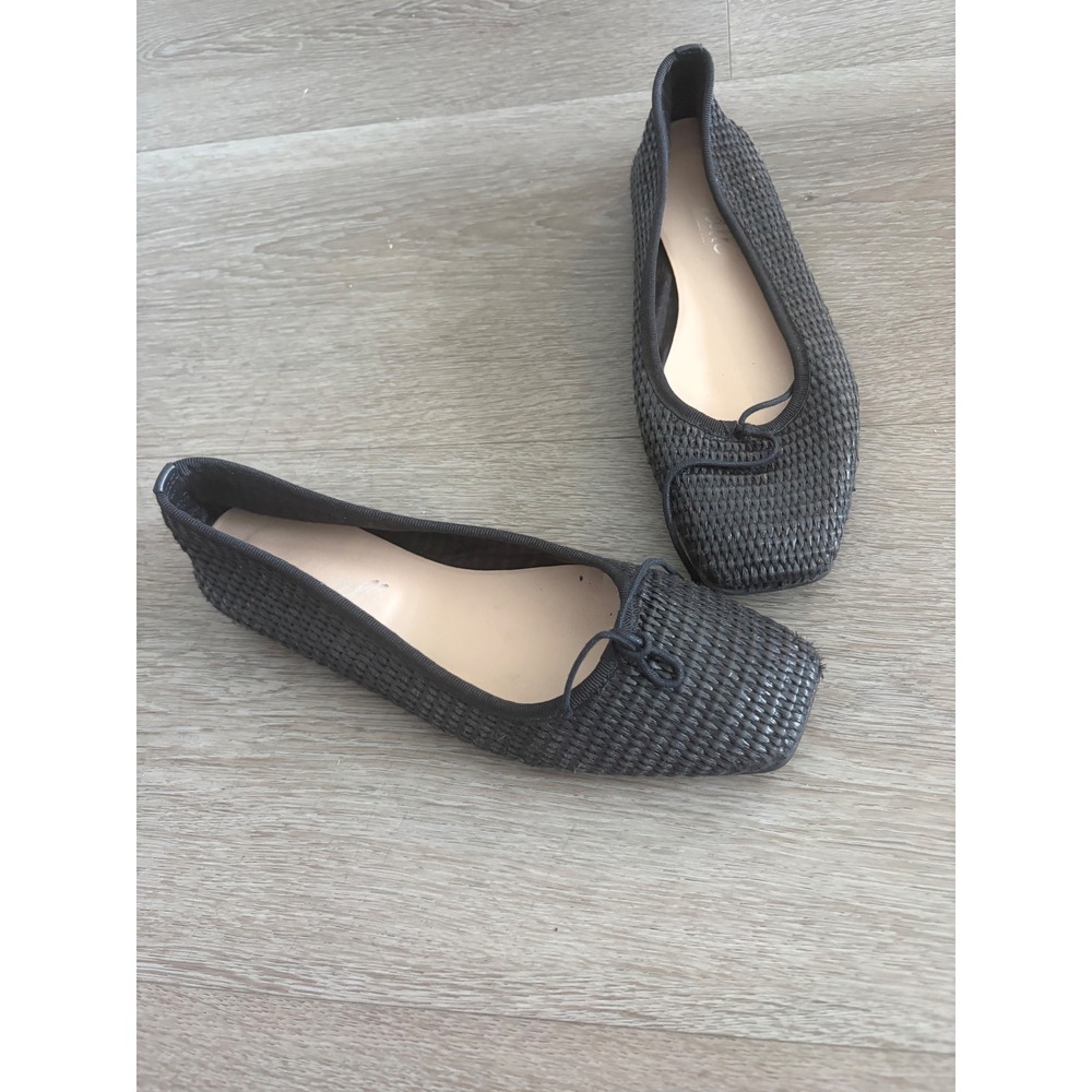 L'intervalle Woven Black Square Toe Balletβ Flats Made in Italy Size 38 Raffia